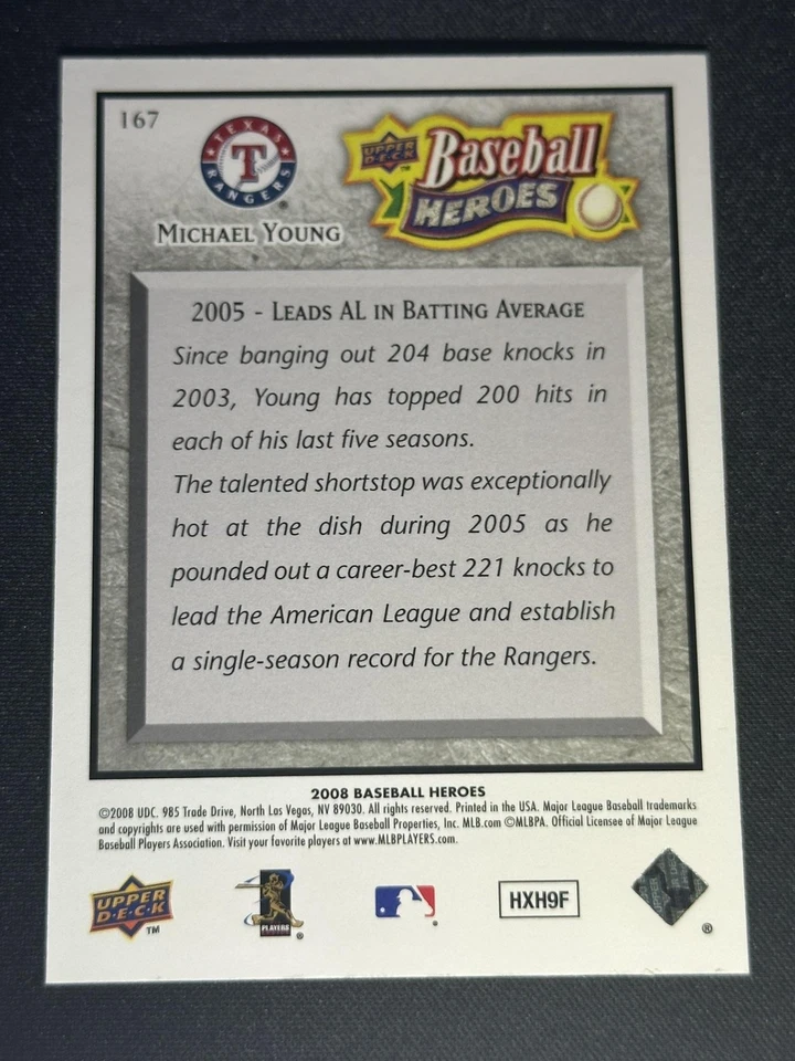 2008 Upper Deck Baseball Heroes #167 Michael Young Silver /399 Rangers - Image 2 of 2