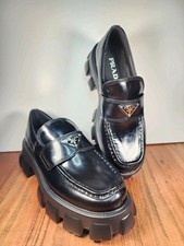 Prada Mens Monolith Patent Leather Loafers NEW