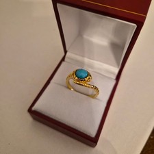 Sleeping Beauty Turquoise & Chrome Diopside Ring in 18k gold over Silver