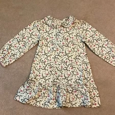 B.T. KIDS DRESS, 5, FLORAL PRINT LONG SLEEVED, COLLARED, BACK BUTTONS, RUFFLE