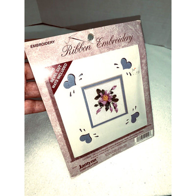 Janlynn Ribbon Embroidery Kit Purple Floral 21-09 2 Mats Cotton Floss graph NEW