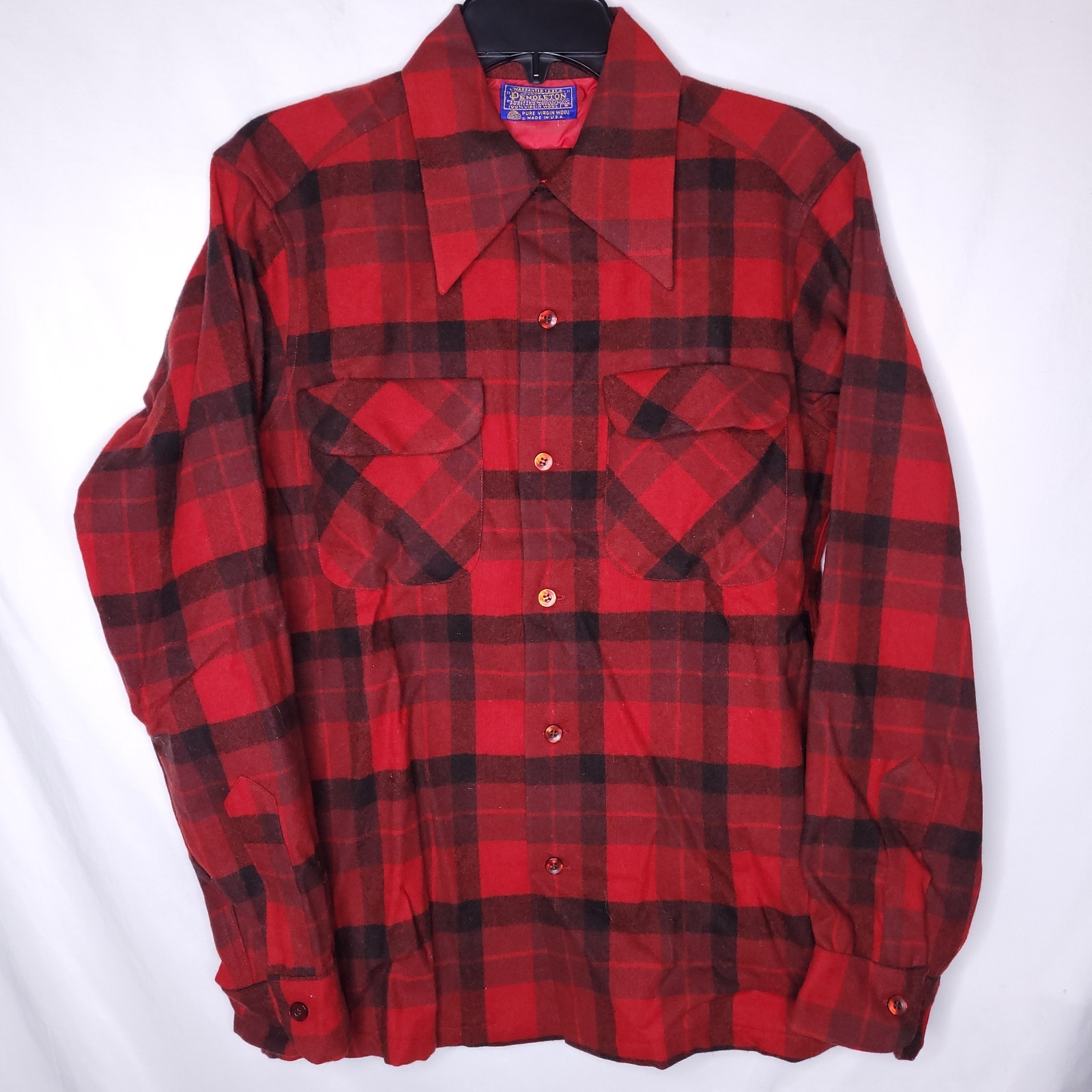 Vintage Pendleton Wool Flannel Shirt Mens Small Plaid Red Pure Virgin Wool USA