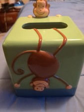 Monkey Jungle Tissue Box Holder Nursery Bathroom Decor Heavy Resin VGC
