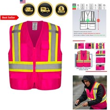 Safety Vest with Pockets - High Visibility Reflective Vest ANSI Class 2 Const...