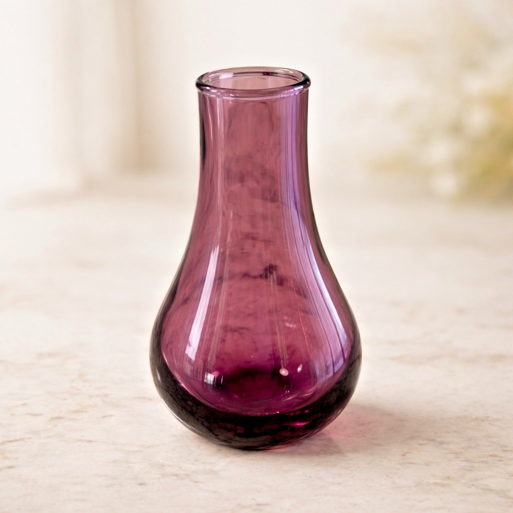 Vintage Amethyst Art Glass Bud Vase 5” Purple Thick Base MCM