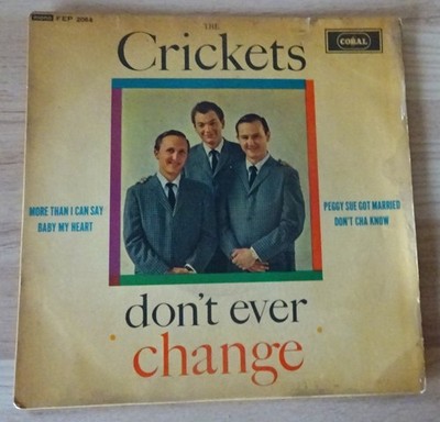 THE CRICKETS--DON'T EVER CHANGE-7'' VINYL  4 TRACK EP-1960-CORAL-FEP-2064-VG