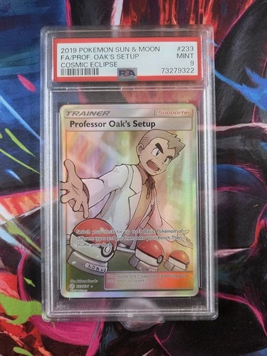 PSA 9 Professor Oak's Setup Full Art 233/236 Cosmic Eclipse 2019 Pokemon Card