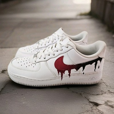 Nike Air Force 1 Custom Blood Drip Red Black Splatter White Shoes Mens Size 9.5