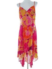 Evening Boho Maxi Dress Multi Floral Chiffon A-Line V-Neck Sleeveless Glam US 8