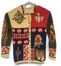 Vintage The Eagles Eye Sweater Womens Medium Southwestern Knit Beaded 90s