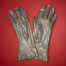 Brown Leather Gloves Womens 100 Silk Lining 10 inches Long Vintage Size Small