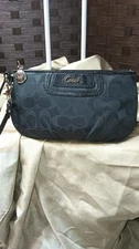 Coach Signature Monogram Black Sateen Madison Wristlet w/Bag Tag