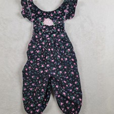 Vintage Tiny Tots Girls Black Floral Romper Jumper Easter Size 24 Months