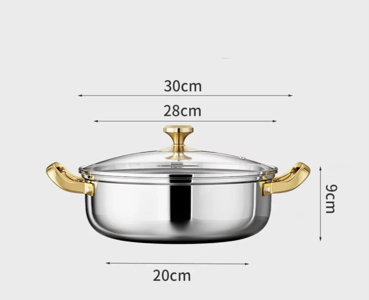 30cm Non Stick Stainless Steel Wok Pan with Lid Induction Gas Cooker