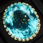 24K Gold 925 Sterling Silver Rings Twinkling Crystal Blue Aquamarine 33.75Ct