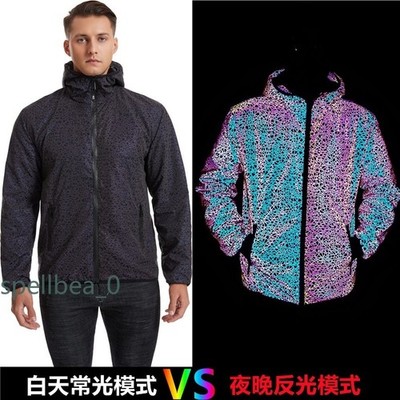 NEW Dazzle Color Reflective Hooded Jacket Men Coat Jumper suit for Outdoor Night