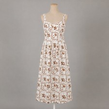 Floral Fairy Lace Trim Babydoll Peasant Dress Size M Brown Cottagecore Prairie