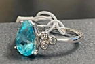 EUC sterling silver 925 .” Aqua pear shaped Aquamarine & crystal Ring 7 vintage