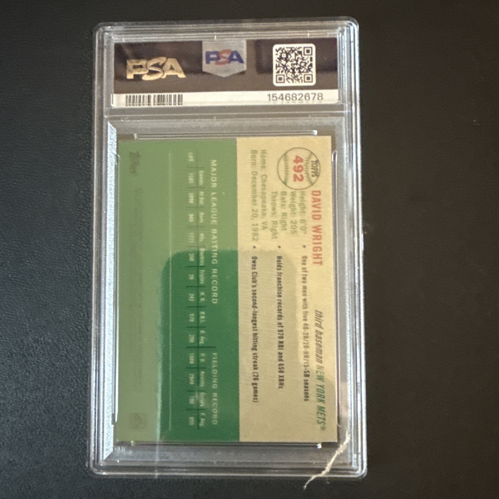 2023 Topps Platinum Anniversary David Wright #492 Speckle Refractor /150 PSA 9 view 2