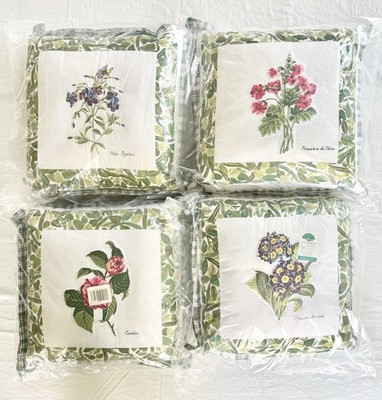 NEW Peking Handicrafts Cotton Zip Cover 4-Pc Botanical Floral 15''x15  Pillow Set