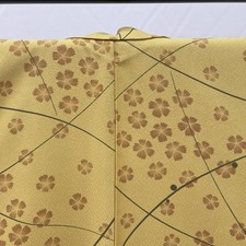 Polyester Sakura Cherry Blossom Pattern Light Brown Ocher Kimono Used