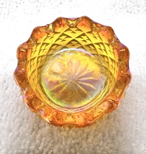 Vintage Tangerine Orange Yellow Carnival Glass Open Salt Dip 1 5/8 W x 7/8 T