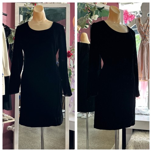 Vintage 60s Velvet Mini Shift Dress Mod Minimalist Cocktail Long Sleeves S/M