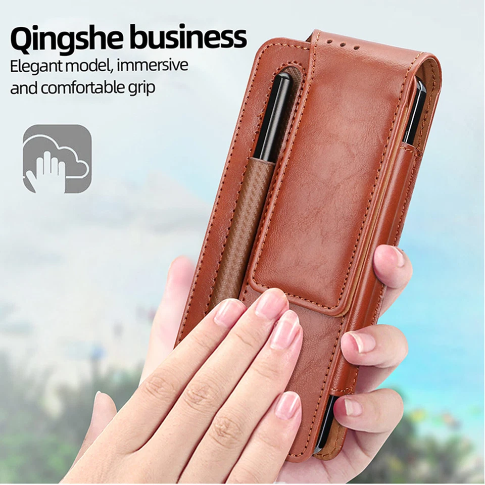 Funda de cuero plegable para Samsung Z 7 5G/6/5/4 con clip para cinturón funda con lápiz óptico Foto 4 de 4