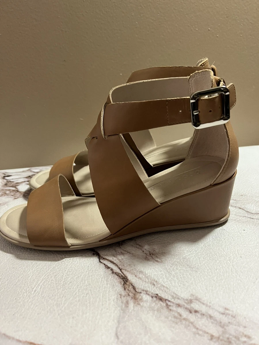 Parat at klemme fyrretræ Ecco Shape 35 Brown Leather Wedge Heel Sandal Shoes Size 37 | eBay