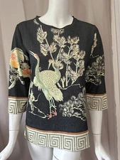 New Citron Santa Monica Women Asian Print 3/4 Sleeve Top size M