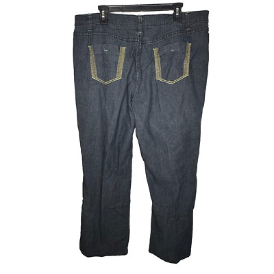 Jamie Nicole Jeans Plus Size 18 Blue Dark Wash Vintage Gold Stitching Wide Leg