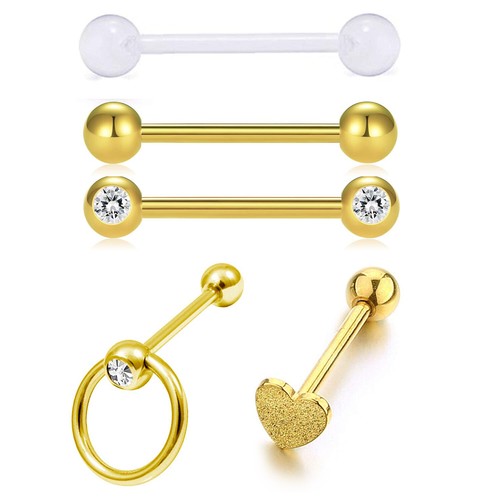 5pcs 14G Stainless Steel Straight Barbells Tongue Rings Nipple Rings Piercing - Picture 12 of 12