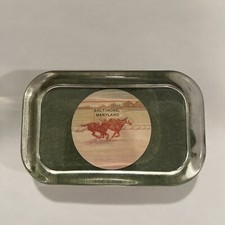 Old Vtg Collectible Horse Racing Baltimore Maryland Clear Glass Paperweight