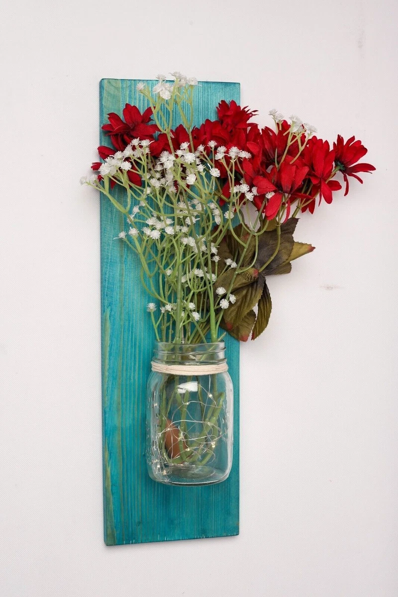 Mason jar with fairy 2024 lights and flowers