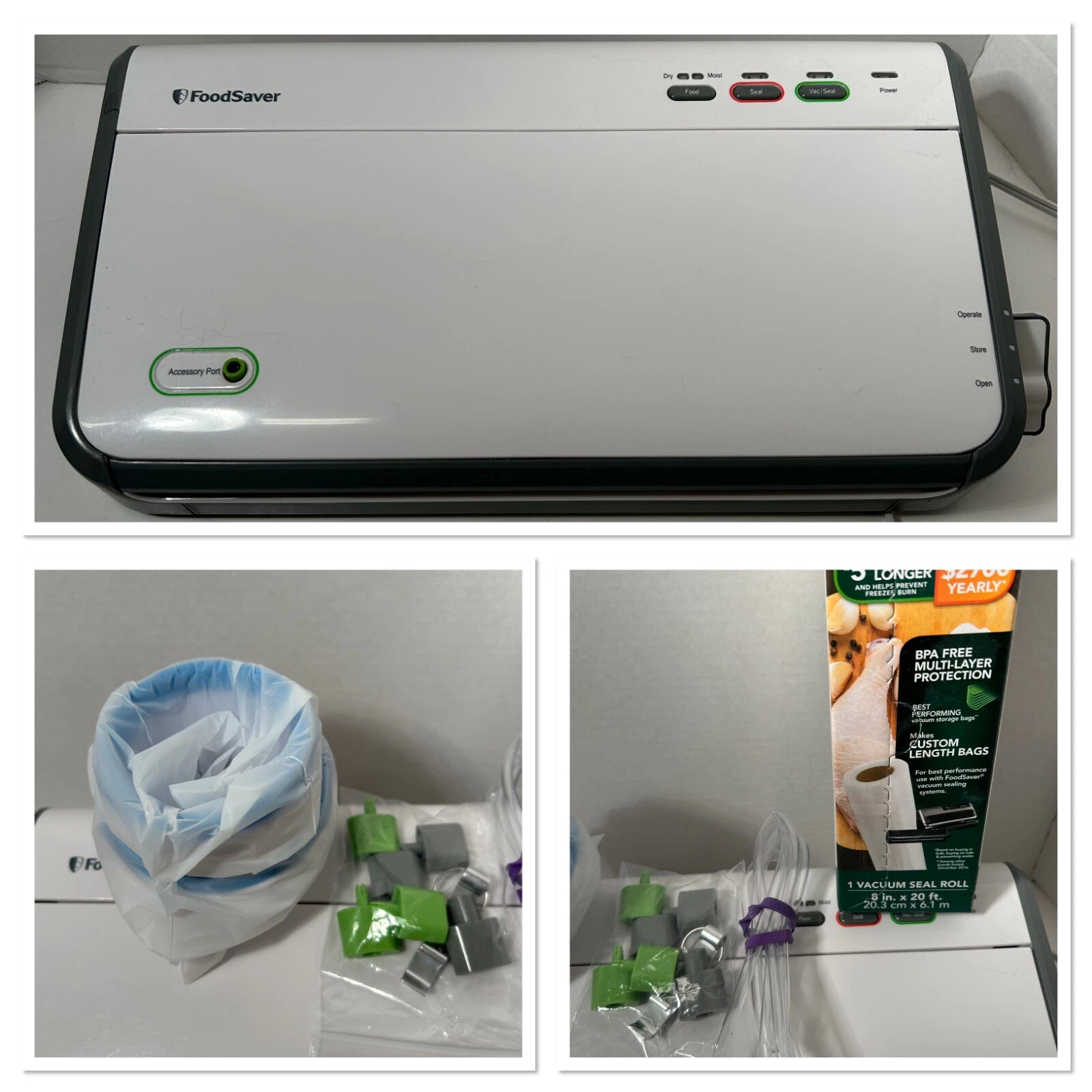 Food Saver With Accessory Kit-Vacuum Seal Qt & Pt Mason Jars New Box of Bags