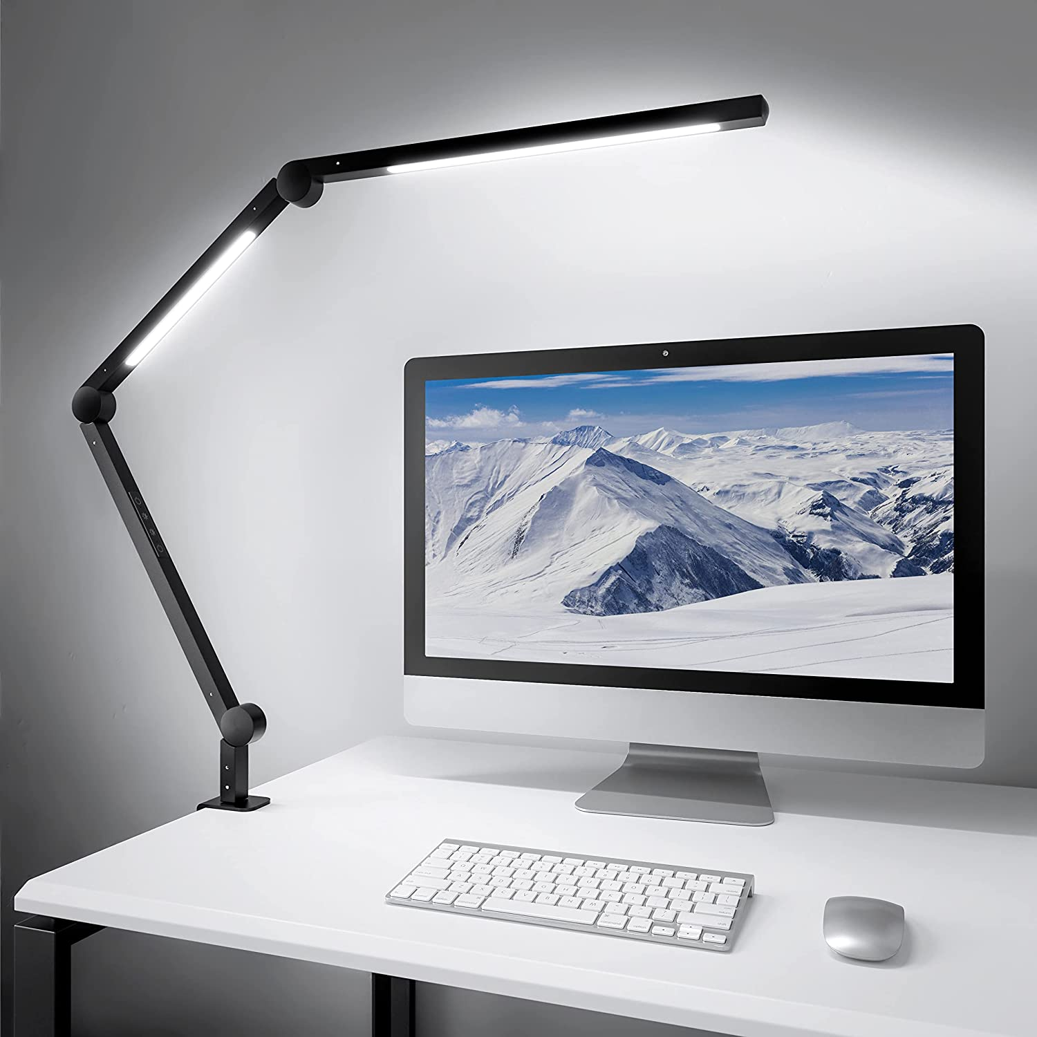 LED Desk Lamp with Clamp, Dual Light Desk Lamp with Swing Arm, 4 Color Modes & 4