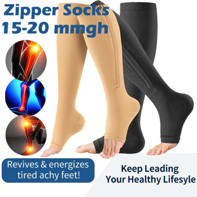 Open Toe 15-20 mmHg X-Firm Compression Socks Zipper Calf Leg Socks Women Men