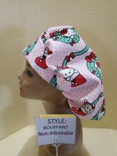 Hello Kitty Wreath NC Christmas Bouffant Women's Surgical Scrub Hat/Cap Handmade