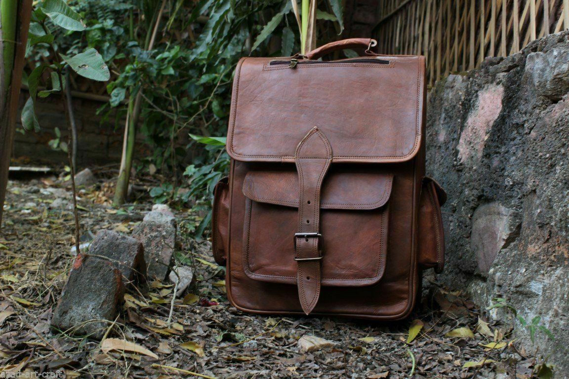 Men's Waterproof Leather Laptop Backpack for Travel School Work Rucksack