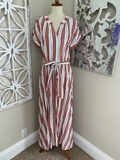 NWT 98 LOFT size 4 STRIPE BUTTON UP BELTED WAIST SHORT SLEEVE MAXI DRESS