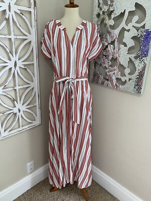 NWT $98 LOFT size 4 STRIPE BUTTON UP BELTED WAIST SHORT SLEEVE MAXI DRESS |  eBay