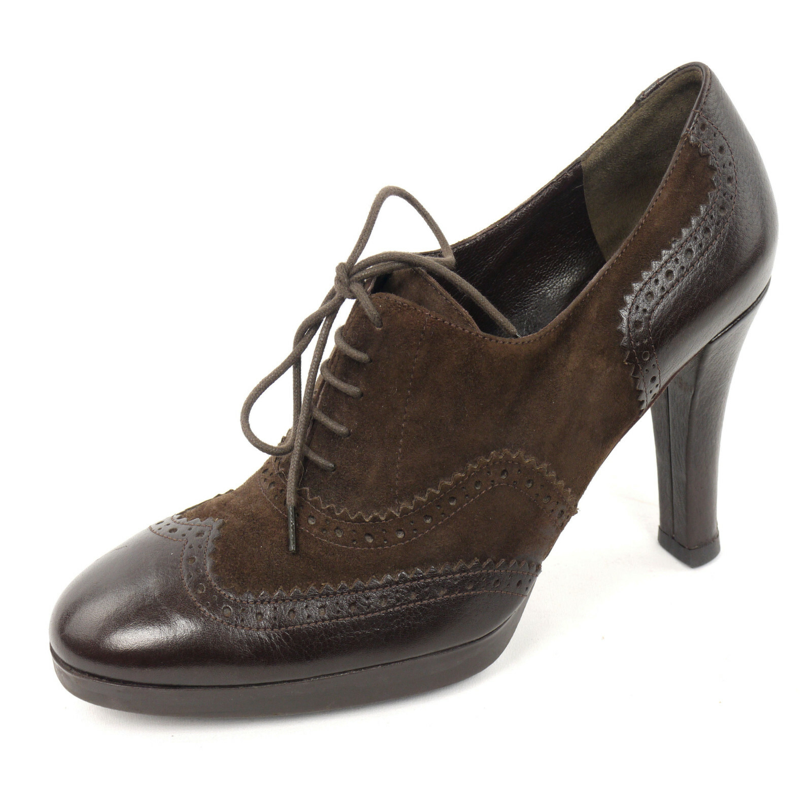 SAOLA LKNW VIA SPIGA taglia 8 M décolleté Oxford tacco marrone scuro scamosciato e pelle punta alare brogue