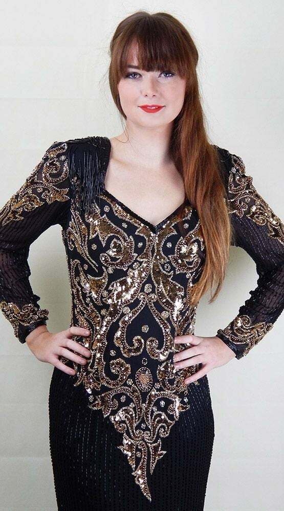 Oleg Cassini Dress | Vintage Oleg Cassini Bead & Sequin Dress Size 10 Statement image 3