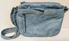 BUENO SMOKEY BLUE LEATHER PURSE ADJUSTABLE SHOULDER BAG PURSE SATCHEL