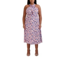 BCBG Paris Women's Halter Midi Floral Chiffon Dress , Size XS 0-2 Romantic Bloom