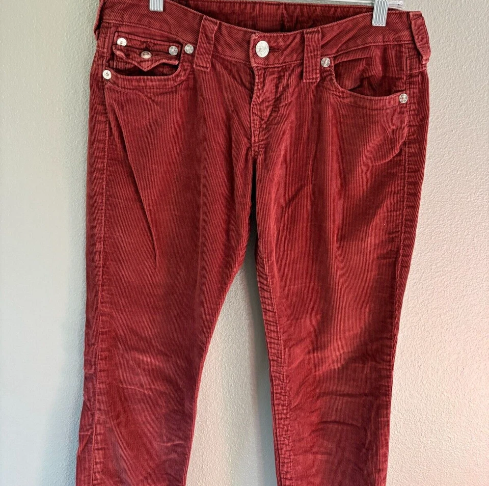Pantalones ajustados True Religion granate de pana tiro bajo para mujer talla 28 bolsillos Foto 2 de 4