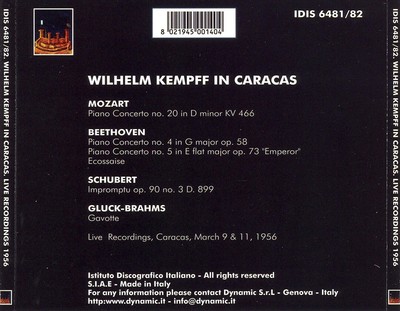 WILHELM KEMPFF MOZART: CONCERTO NO. 20, KV 466; BEETHOVEN: CONCERTOS NO. 4 & 5 N