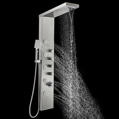 Shower Panel Tower with Rainfall Waterfall Shower Head, 5 Body Jets and 3-Functi