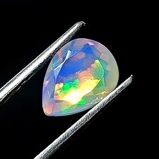 1.75 Carat Natural Color Play White Opal 7.5X10 mm Pear Faceted Loose Gemstone