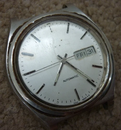 Vintage Seiko 5 Silver Automatic Japan Made Mens Watch 6309-8890 Day Date